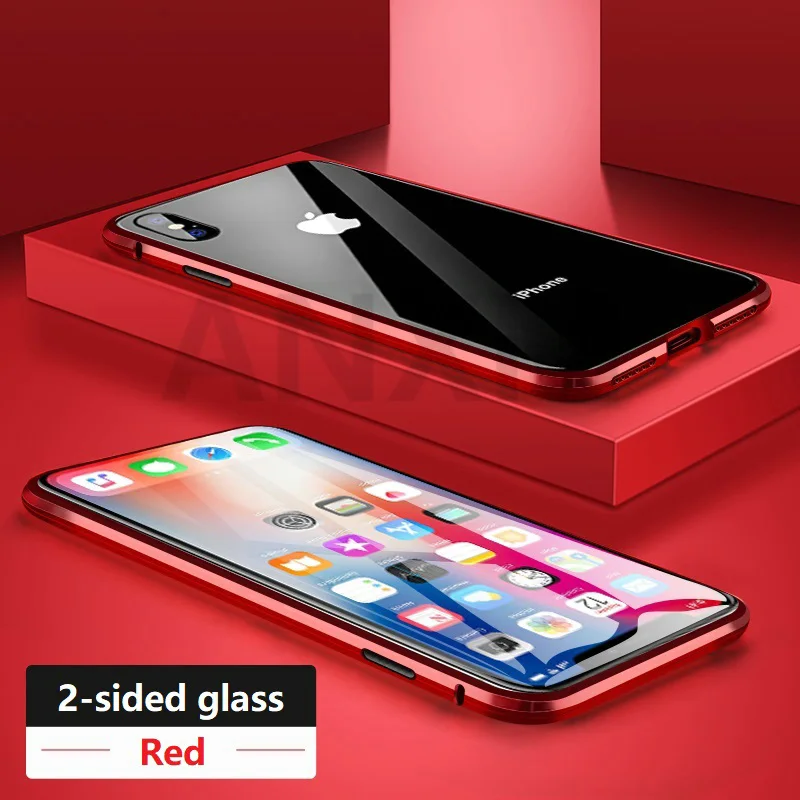 Металлический магнитный чехол для iphone X, Xr, Xs, 11 Pro, макс. закаленное стекло, задняя крышка с магнитом, чехол для iphone 6, 6s, 7, 8 Plus, чехол