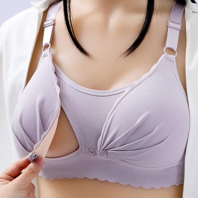 Sujetador de lactancia materna sin aros para mujeres embarazadas, ropa de maternidad, lencer&iacute;a de lactancia-1