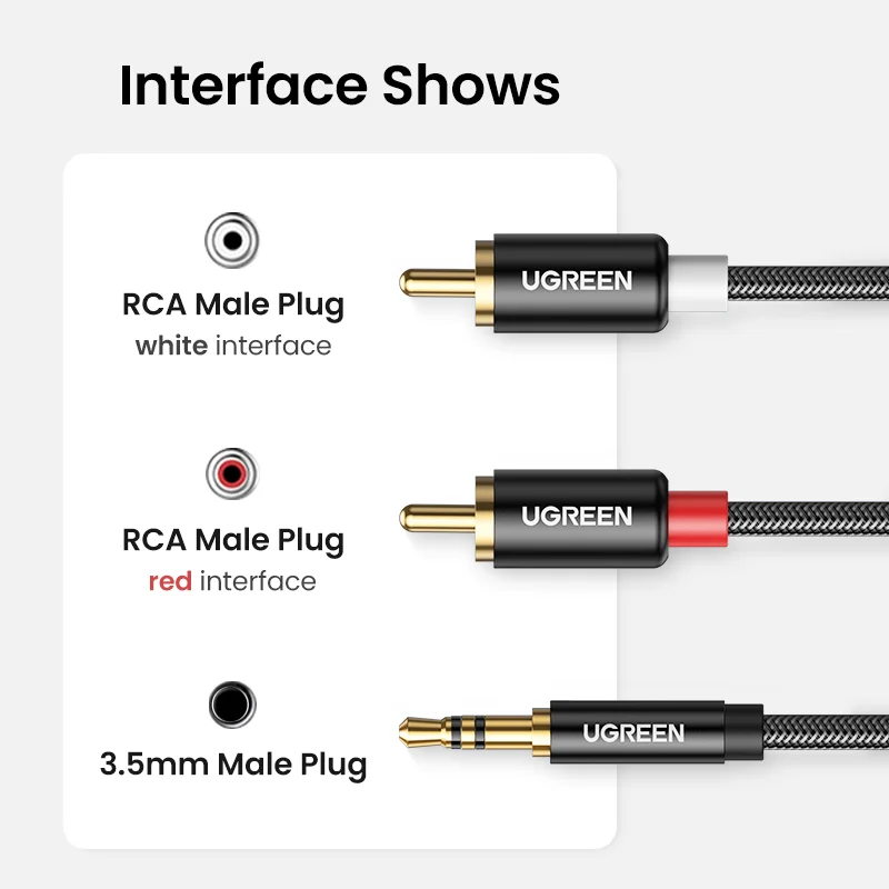UGREEN 3 5 мм до 2RCA кабель USB с нейлоновой оплеткой аудио дополнительный адаптер