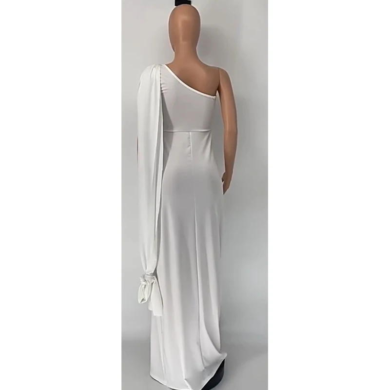 

Oluolin Elegant Women Evening Wedding Party Gown Solid Irregular One-shoulder Full-length Sleeveless with Cape Dress Plus Size