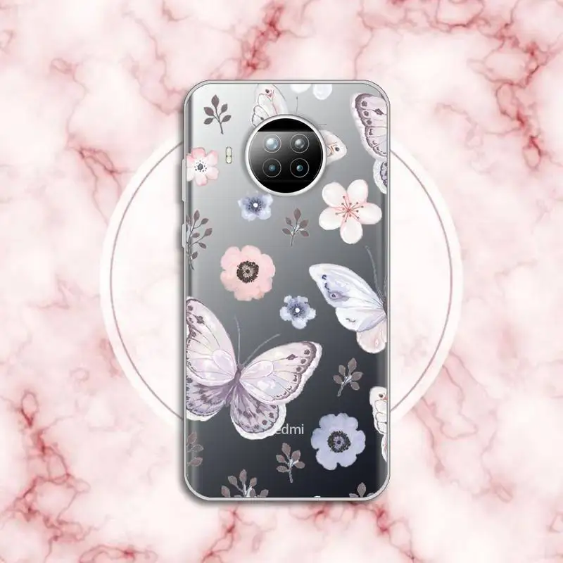 

colorful fly butterfly design pattern luxury Phone Case funda Transparent for Xiaomi Redmi note 10 t 8 9 pro lite 11