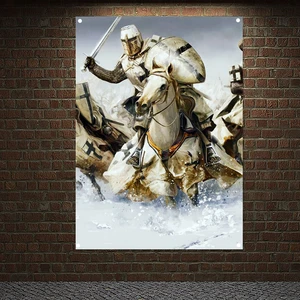 Medieval Crusades Paintings Wall Art Knights Templar Armor Banners Flags Vintage Templar Battles History Poster Interior Decor 6