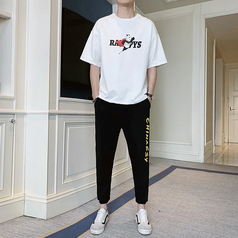 

2021 new men's suit summer trend Korean casual summer cool clothes a men's Short Sleeve T-Shirt