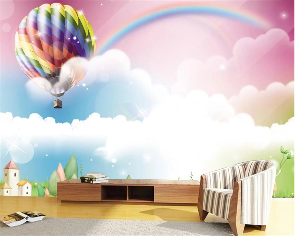 3d обои для детской комнаты на заказ красивые Мультяшные воздушные шары радужные