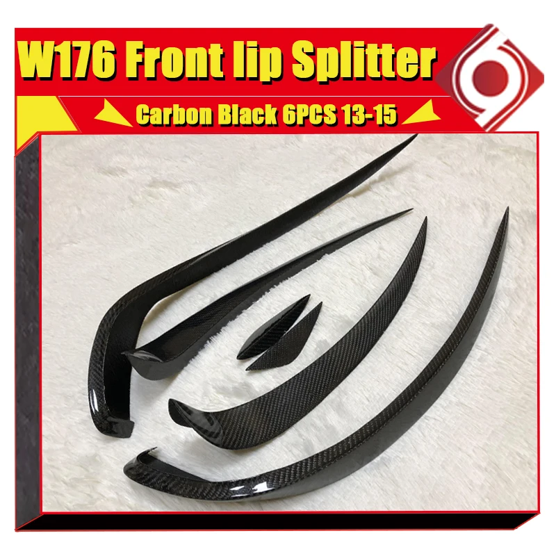 W176 Carbon Fiber 6PCS Front Bumper Canards Lip Splitter Spoiler for Mercedes A-Class A200 A250 A45 Sports Look Splitters 13-15 |