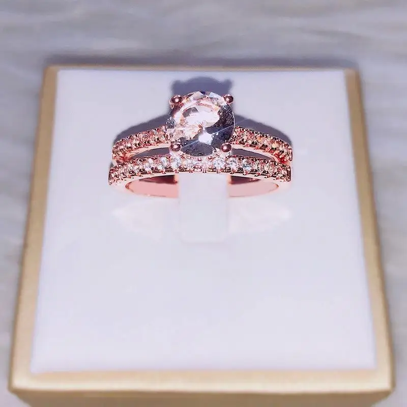 Европейская мода Круглый AAA кубический циркон кольцо двойной круг набор женщин