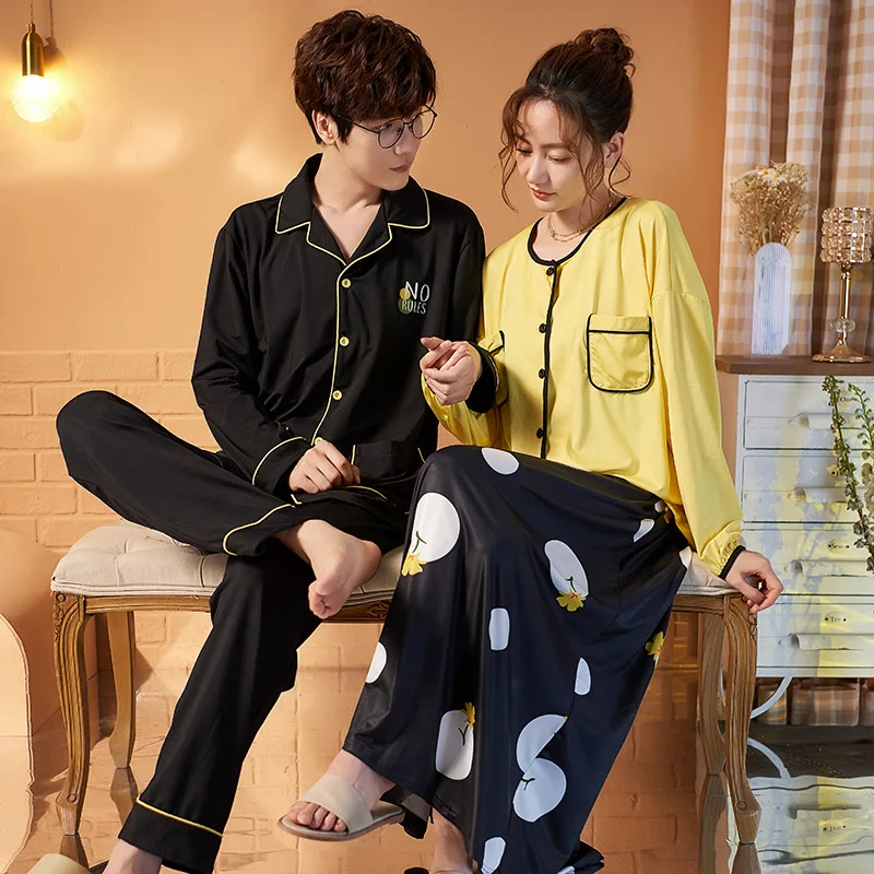 

Lovers Homedress Pajamas Sets Fashion Women's Long Sleeved Trousers Nightdress Men Sleepwear Cotton Couples Casual Home Clothing