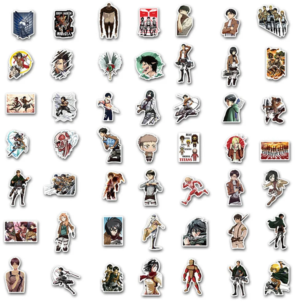 Pegatina de Anime Attack Titan para ordenador port&aacute;til, 10/30 / 50 Uds., pegatinas impermeables para motocicleta, equipaje, Skateboard y bicicleta, venta al por mayor-5