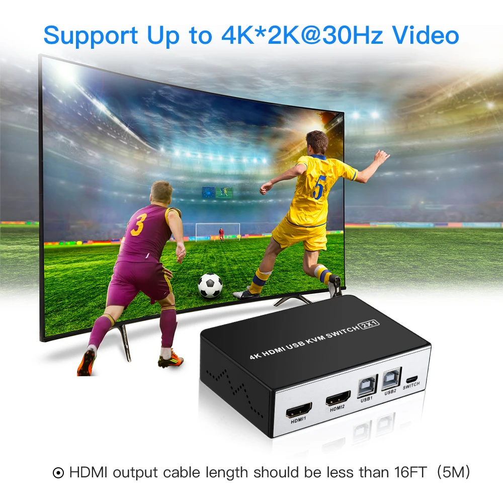 TOMLOV 4K HDMI USB KVM переключатель 2 порта Переключатель для компьютера совместное