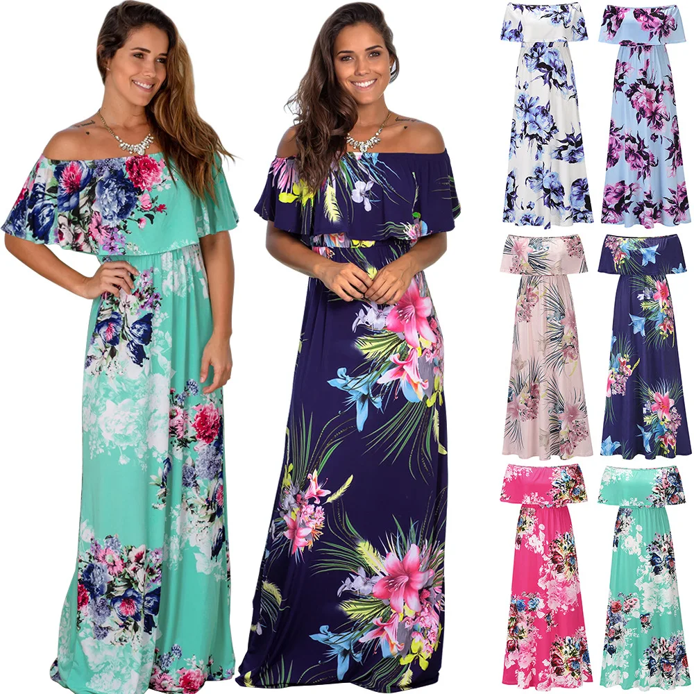 

Summer new fashion boho women's elegant tube top dress sexy backless halter beach long dresses Casual plus size