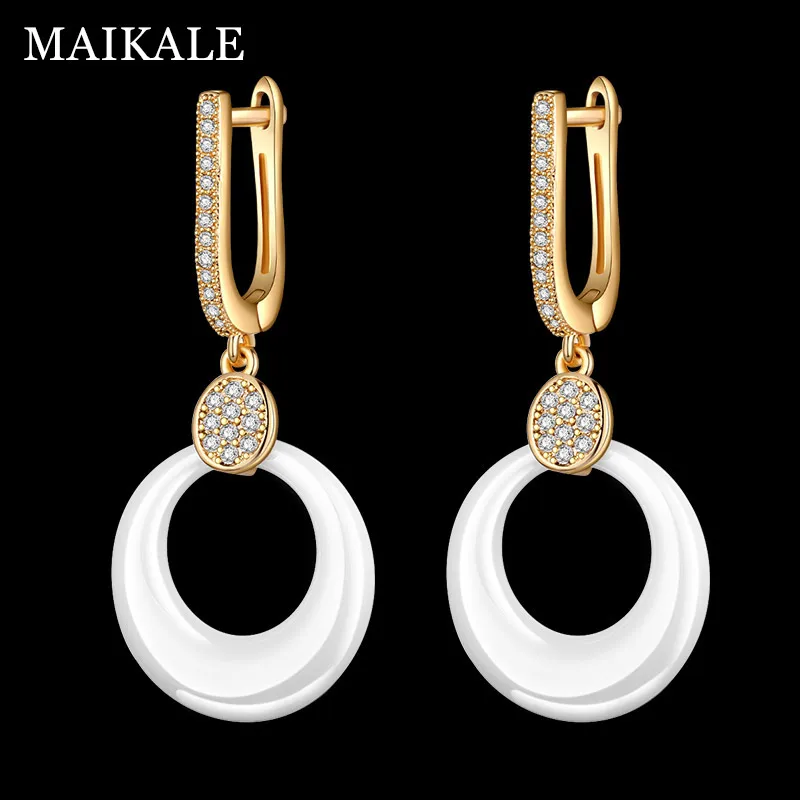Женские серьги подвески с фианитами MAIKALE золотого цвета свадебные украшения в