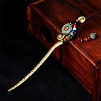 vintage hair stick hairpin for women ethnic copper alloy hair accessories girls round pendant hair jewelry fashion new year gift