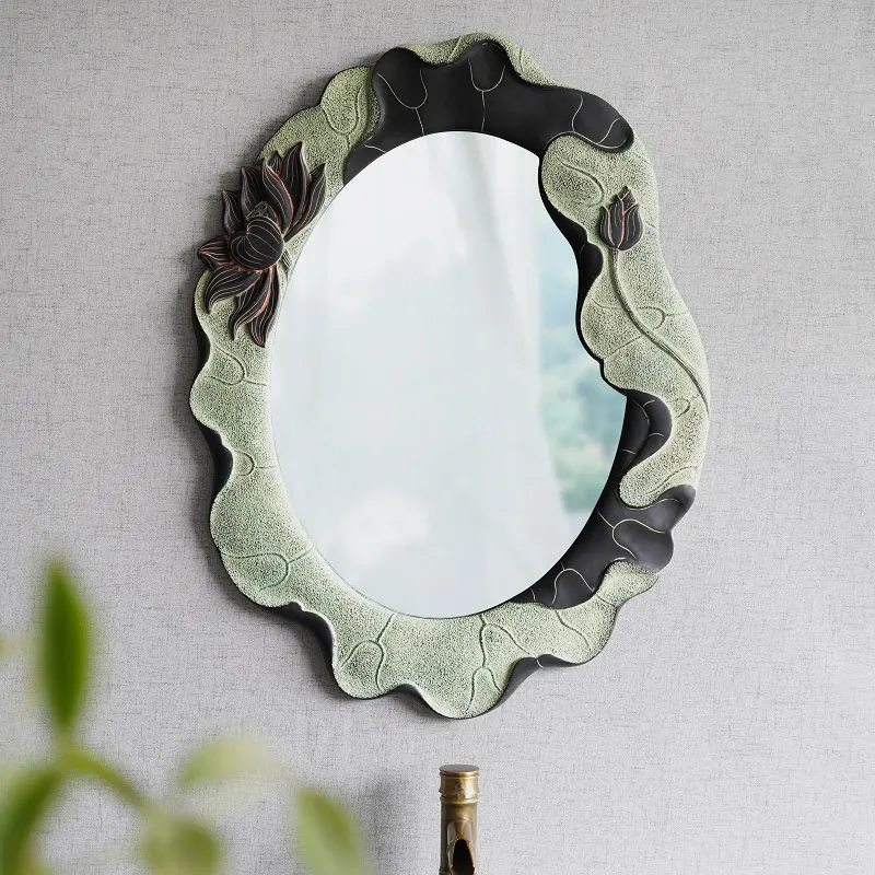 

Chinese Style Lotus Makeup Mirror Home Decor Bathroom HD Wall Mounted Mirrors Toilet Vintage Round Cosmetic Dressing Beauty Tool