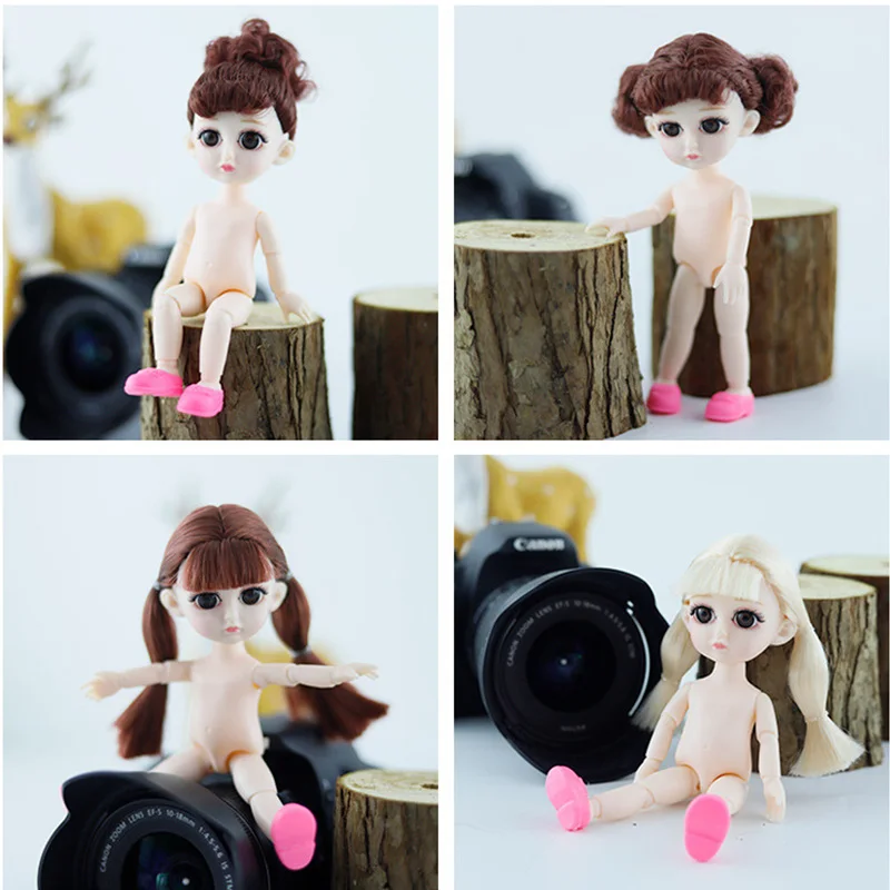 BJD 1/8 Dolls 13 Joint 15cm White Skin Baby Doll With 3D Eyes Naked Nude Body Dress Up Dolls Fashion DIY Toys for Girls Gift