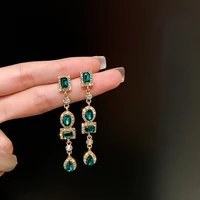 new simple fashion geometric diamond green s925 silver needle earrings female temperament retro wild earrings
