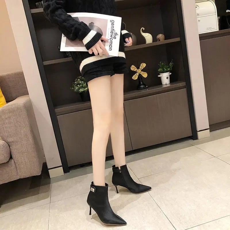 

Woman fashion spring autumn pointed toe high heel boots lady casual ankle Keep warm