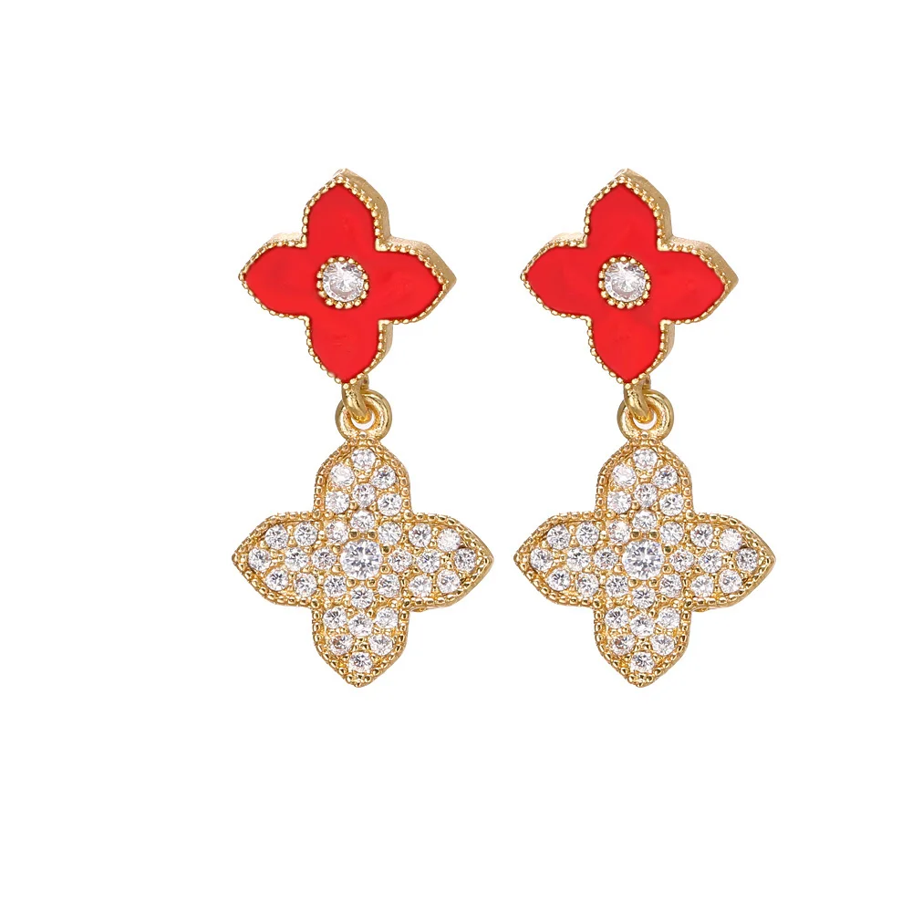 

Designed for Ladies Ear-nail type Two-color Romantic Plant Flower Earrings, High-quality 3A Zircon Fashion Sweet Jewelry