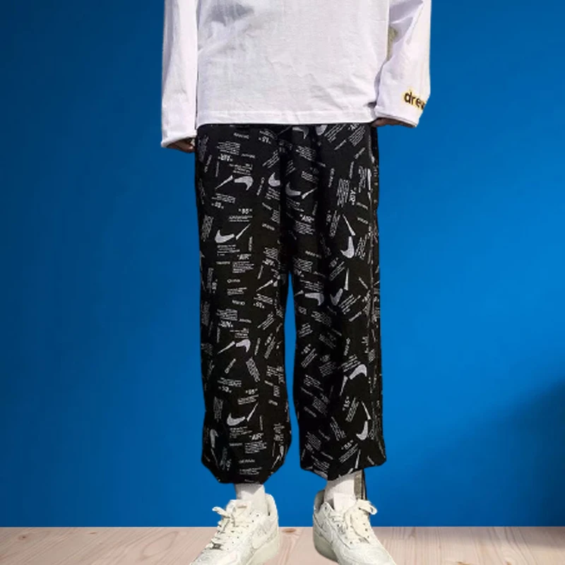 

High-Quality Pants Men's Trendy Wide-Leg Sports Pants Loose-Fitting Hip-Hop Geometric Pattern Printed Bloomers