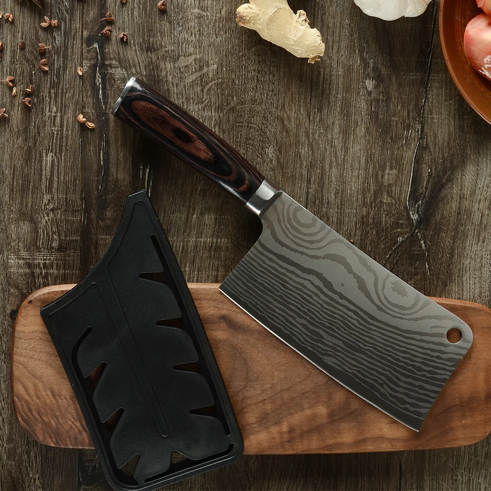 SOWOLL Damascus Veins Knife 7cr17 Stainless Steel Value Cutlery Knives Set Covers Vegetables Meat Sushi Fish Cake Tools | Дом и сад