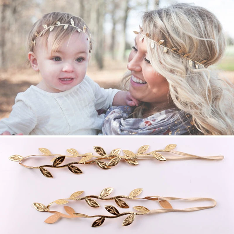 

2PCS New Style Mom and Baby Leaves Flower Hair Bands Children Golden Leaves Headbands Baby Hair Rope Girls Accessories Wholesale