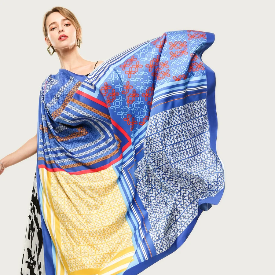 Женский Шелковый квадратный шарф фуляр с винтажным принтом большая бандана