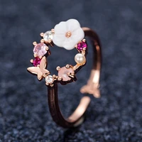 ladies butterfly crystal ring fashion special shaped pearl ring adjustable for bride wedding engagement birthday gift jewelry