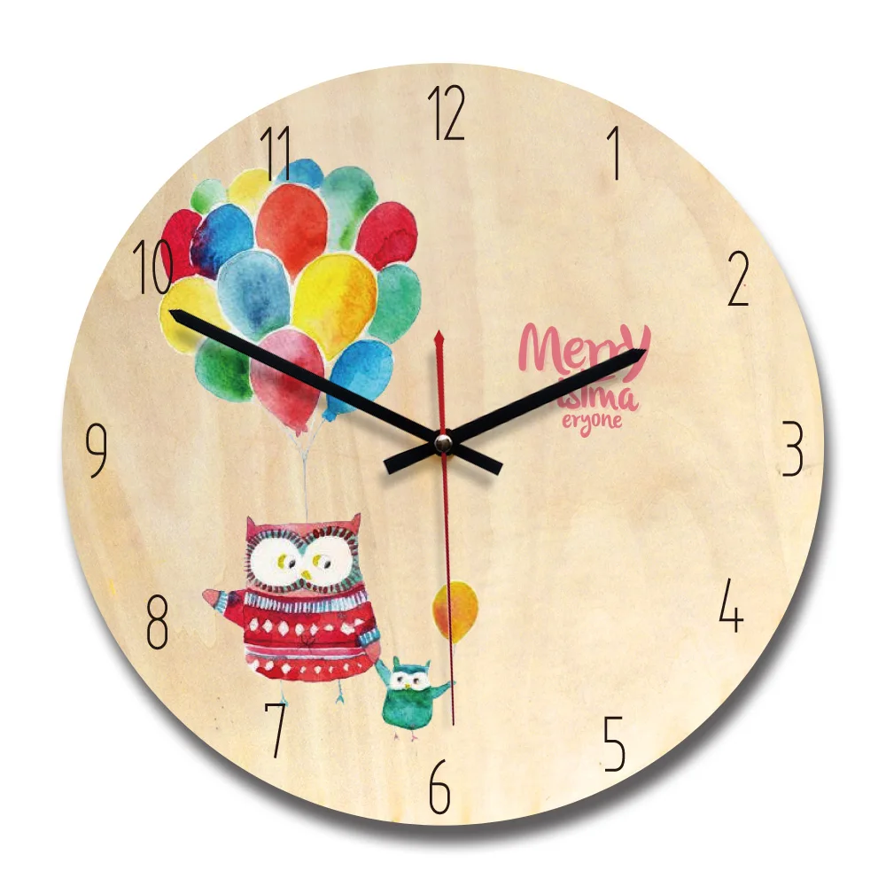 

wall clock Wooden Material UV Printed Plane Frameless Round Shape Silent Movement Dry Battery Power Living Room Decoration