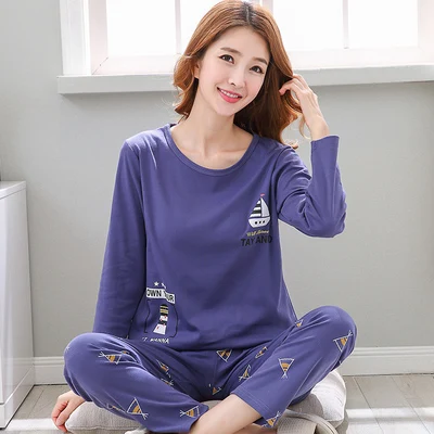 women pajamas Пижама для отдыха и сна, топ с длинными рукавами+ длинные штаны, Женский пижамный комплект, мультяшная Пижама, Хлопковая пижама для женщин, Размеры M, L, XL, XXL, XXXL - Цвет: women pajamas
