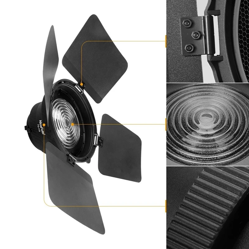 Bowens com Luzes de Grade de Favo de Mel Portas de Celeiro Nicefoto-adaptador de Foco de Luz de Montagem de Fresnel de Fd-110 para Luz de Vídeo Led de Montagem para Vídeo Luz de