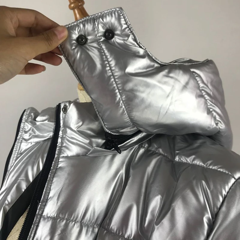 Горячая Распродажа, женские зимние пальто, модные серебристые парки с капюшоном, женская зимняя куртка, женские хлопковые парки с большими карманами