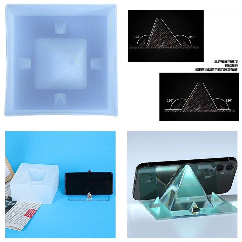 

2021 New Product DIY Epoxy Resin Pyramid Mobile Phone Holder Resin Mold Silicone Jewelry Tool Accessories