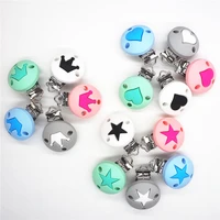 chenkai 50pcs round heart star crown silicone baby pacifier dummy teether chain holder soother nursing toy clips