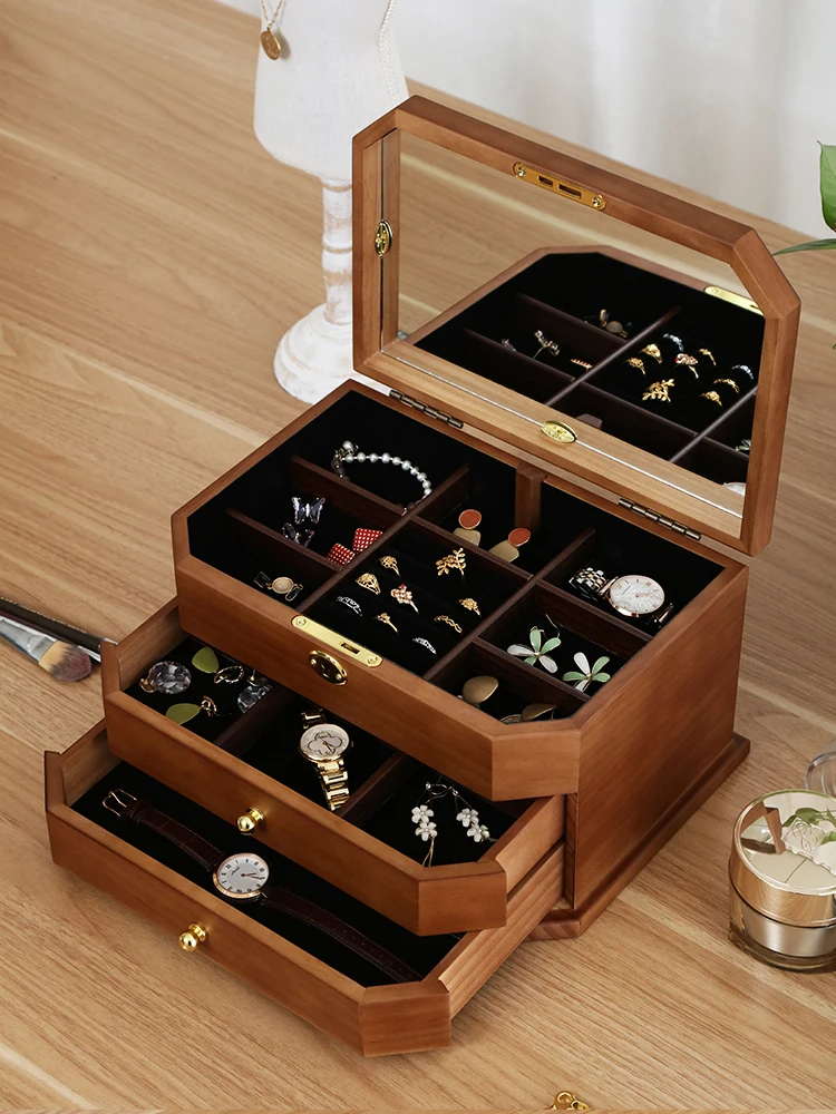 Solid Wood Jewelry Box Storage European-style High-end Luxury Chinese Style Small Exquisite Household Earrings Ring