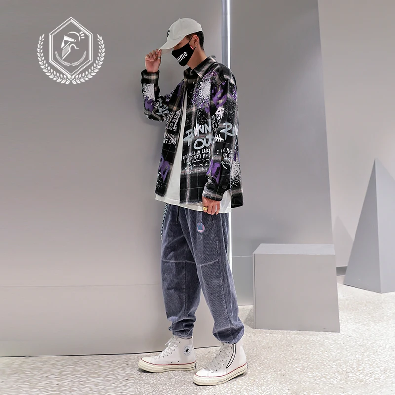 Мужская модная Свободная Повседневная рубашка в клетку стиле хип-хоп | одежда