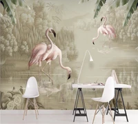 custom 3d wallpaper mural landscape modern minimalist hand painted watercolor plant flamingo nordic decorative painting