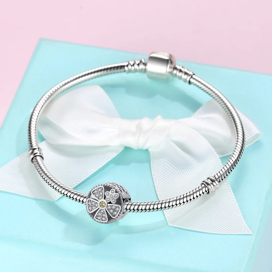 

Fit Original Charm Bracelet 925 Sterling Silver Poetic Bloom with Zircon Flower Round Bead Custom Photo DIY Jewelry Berloque