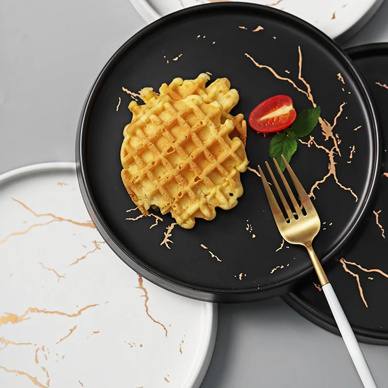 Мраморная посуда уникальный матовый черный и белый набор посуды