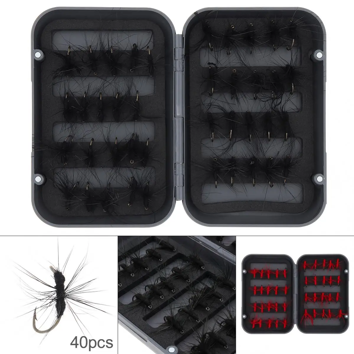 

40pcs/Box Trout Fly Fishing Flies Kit Red Black Ants Artificial Insect Flying Lure Bait for Lake / River / Reservoir Pond