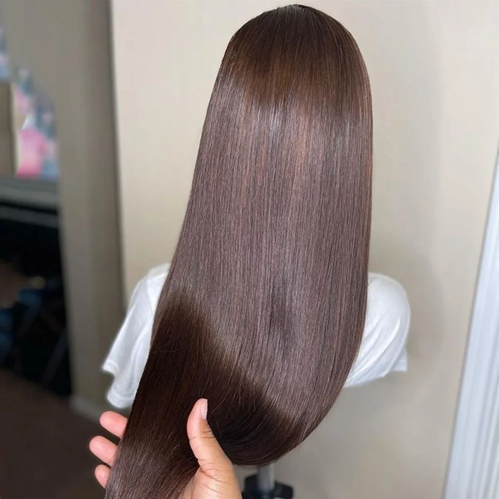 

Middle Part Dark Brown Silky Straight 26Inch Long Synthetic Hair Lace Front Wig For Black Women With Babyhair Natural Hairline