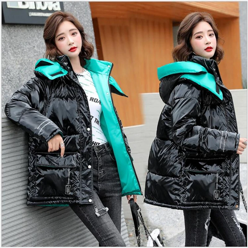 

Winter Parka 2020 New Women winter Jacket Glossy Coat student Warm Loose Cotton-Padded Coats Female Short Overcoat R779