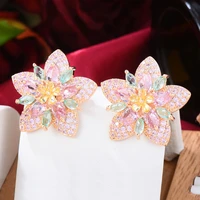 siscathy full micro cubic zirconia flower stud earrings for women fashion shiny color crystal earring 2022 trend new gift female