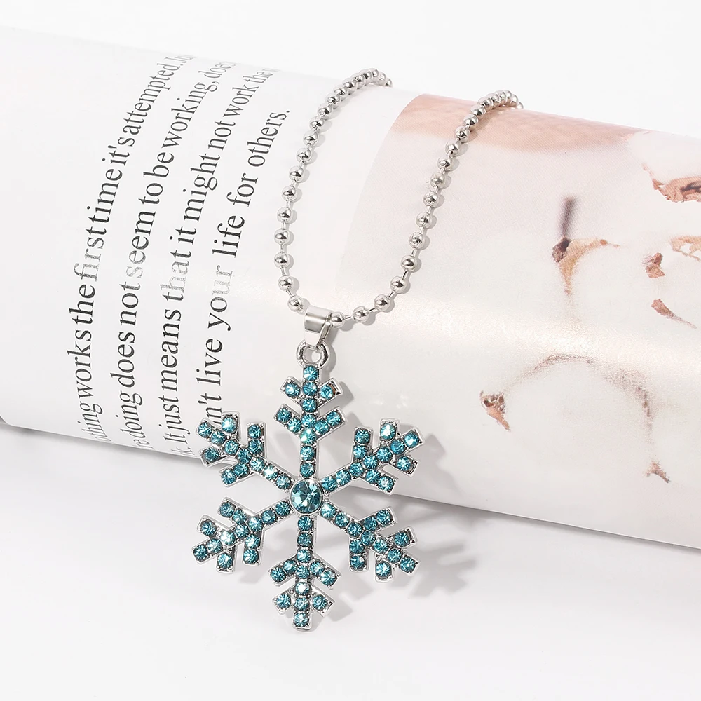 Beautiful Blue Crystal Elsa Snowflake Necklace Winter Pendant Anna Charm Fashion Necklaces accessories For women Popular jewelry images - 6