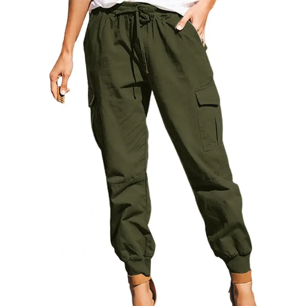 

Long Trousers Elastic Waist Cargo Pants Multi Pockets Casual Long Trousers