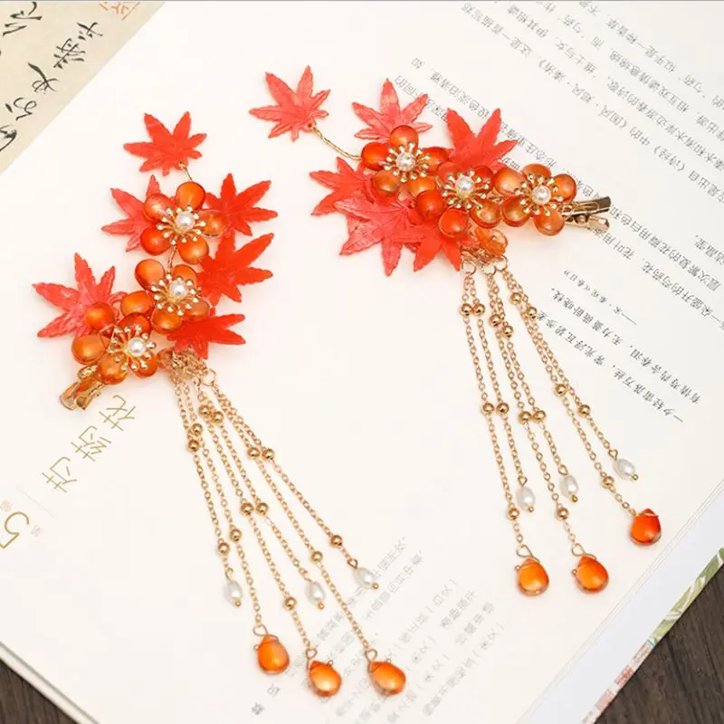 

Chinese Hair Accessories for Women Maple Leaf Hairpin Vintage Hanfu Head Jewelry 1 Pair