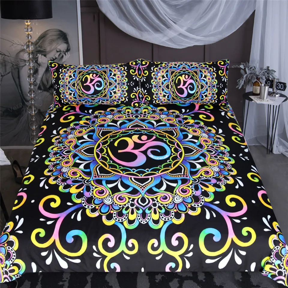DoodleOhm от Brizbazaar Комплект постельного белья мандала цветок пододеяльник красочные постельный комплект из 3 предметов розовый фиолетовый синий желтый постельное белье