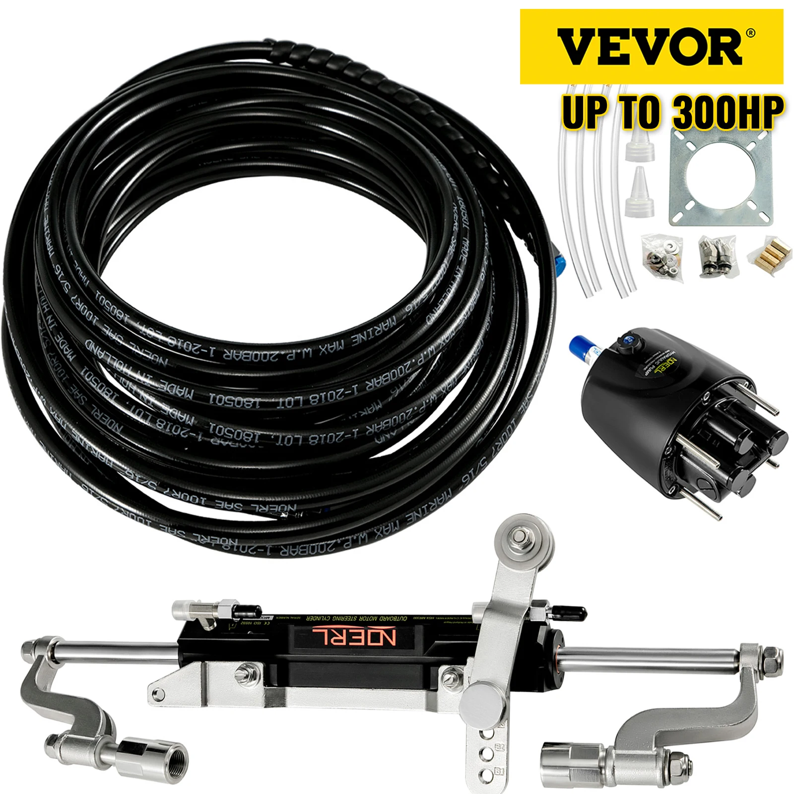 

VEVOR 300HP Boat Outboard Hydraulic Steering Kit Marine Steering System With Cylinder Helm Pump 20 Feet Hoses Boat Accessories