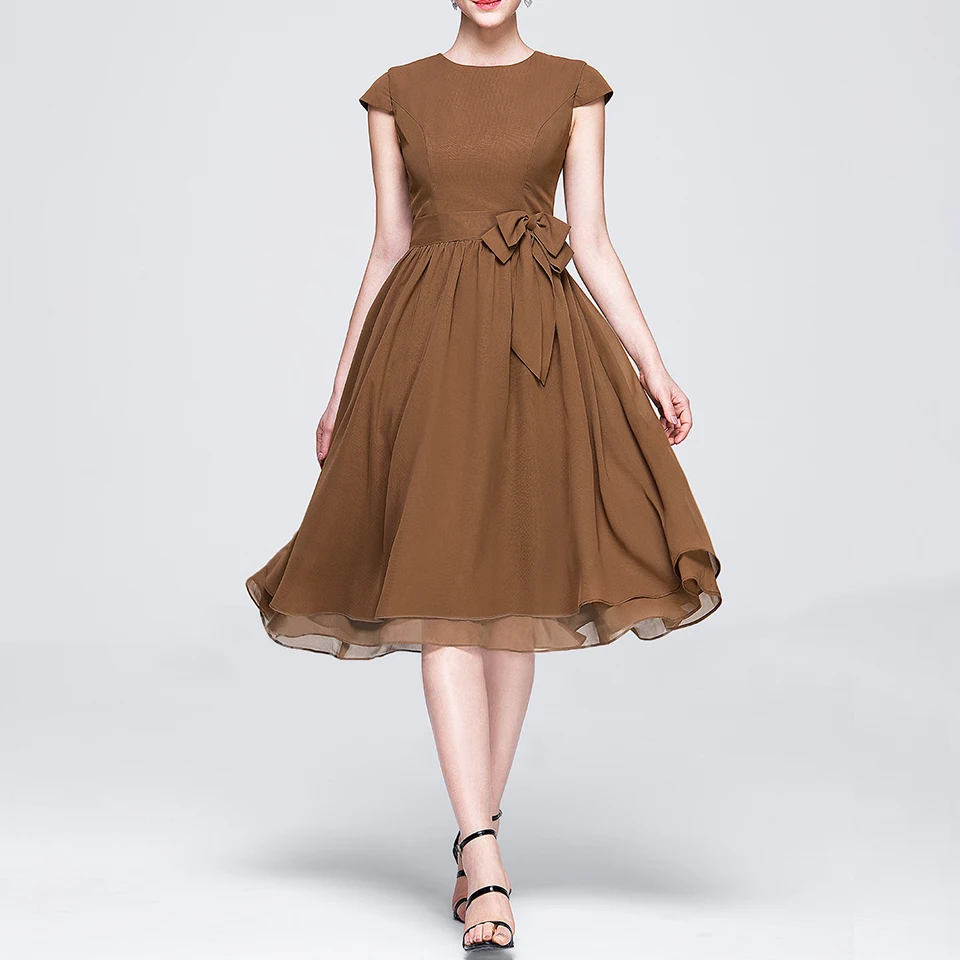 A Line/Принцесса Совок шеи длиной до колена шифоновое платье подружки невесты с