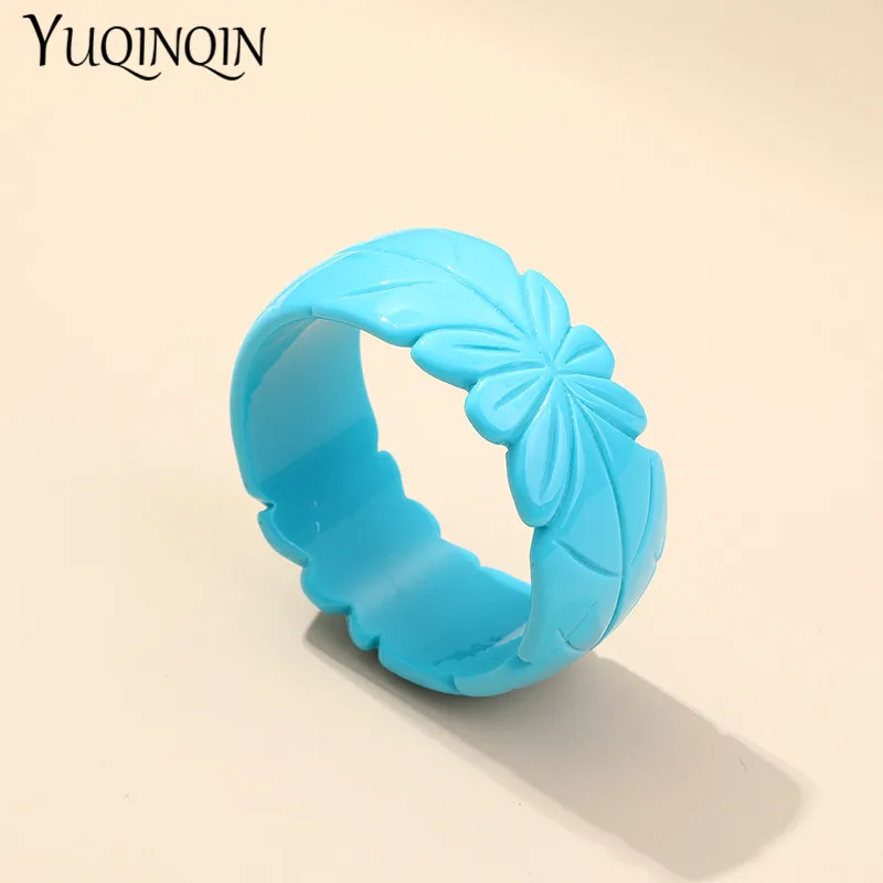 Женские винтажные браслеты манжеты из смолы с гравировкой и цветами акриловые