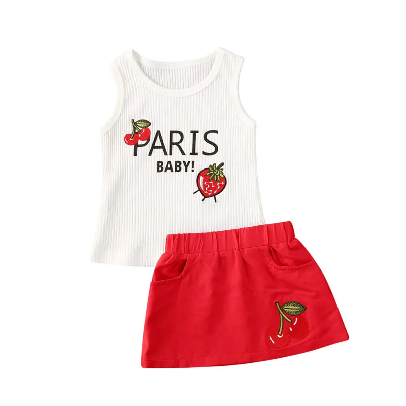 

Girls Clothing Sets Summer Sleeveless T-shirt Fruit Print Skirt 2Pcs for Kids Clothing Sets Baby Clothes Outfits