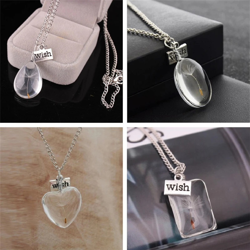 DoreenBeads Fashion Necklace For Women Lampwork Glass Silver Color Transparent Clear Oval Dandelion 50cm long 1PC | Украшения и